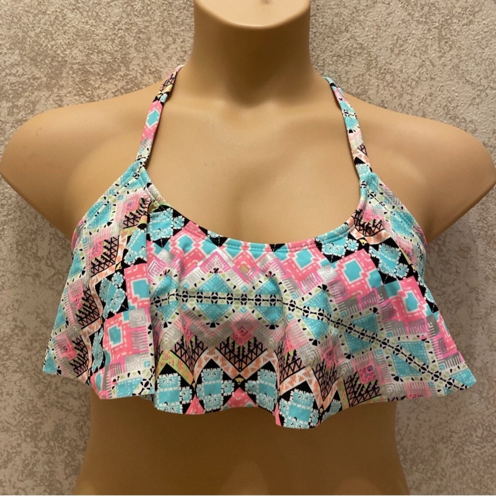 Arizona Jean Company Multicolor Ruffle Geometric Bikini Top